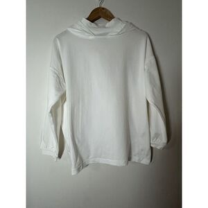 Daniel Caron Women's Large White Hoodie Mock Neck Pullover Vintage Top Shirt